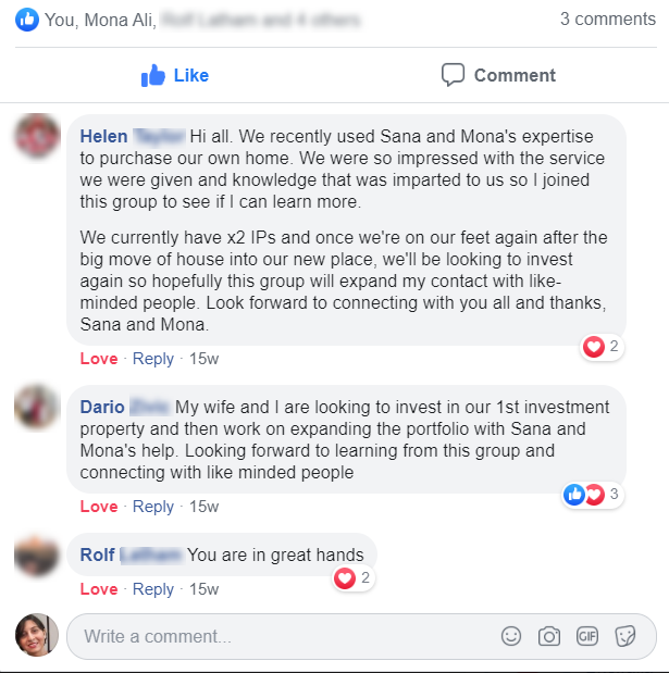 Helen & Dario Facebook comment